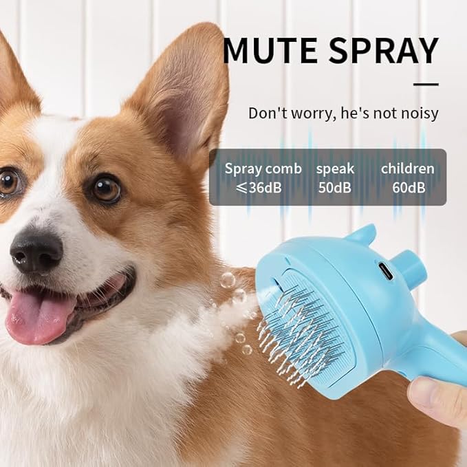 Cat Dog Grooming Brush 5-in-1 Pet Grooming Spray Brush Comb for Massaging and Cleaning Shedding Pet Hair, 1-Touch Release Button for Long/Short Hair Pets (Pink)