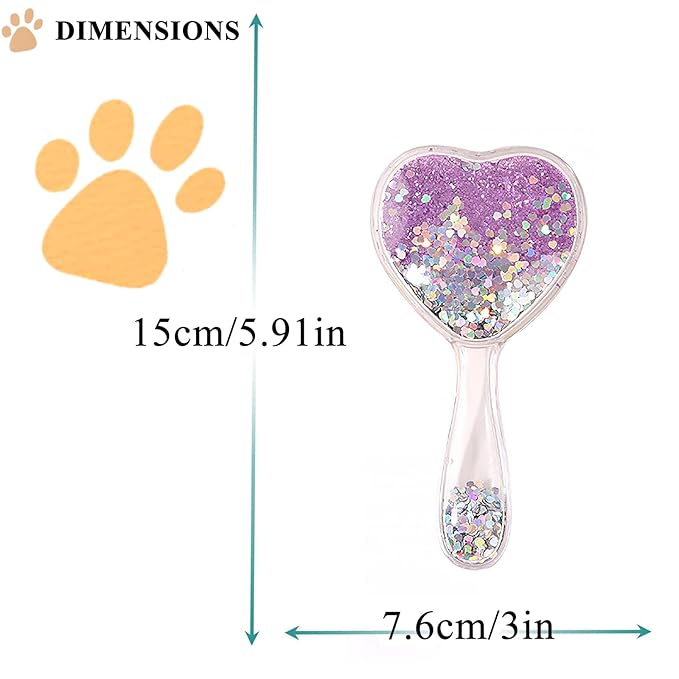 Small Dog Brush, Soft Brush for Shih Tzus, Yorkies, Maltipoos, Maltese, Love Shape Puppy Massaging Hair Comb for Small Dogs Cats Rabbits of All Hair Types (Glitter Purple)