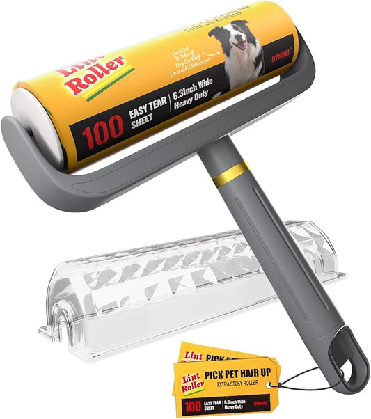 Large Surface Lint Roller, 6.3" Extra Sticky Rollers for Pet Hair, Ginat Dog Cat Hair Remover for Clothes Furniture Cleaning, 100 Sheet