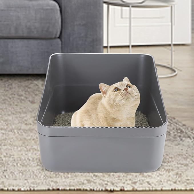 Sfozstra Open Top Litter Box: Grey Medium Removable Liner - Secure and Odor Control - Durable High Side Sifting Litter Box for Small Cats
