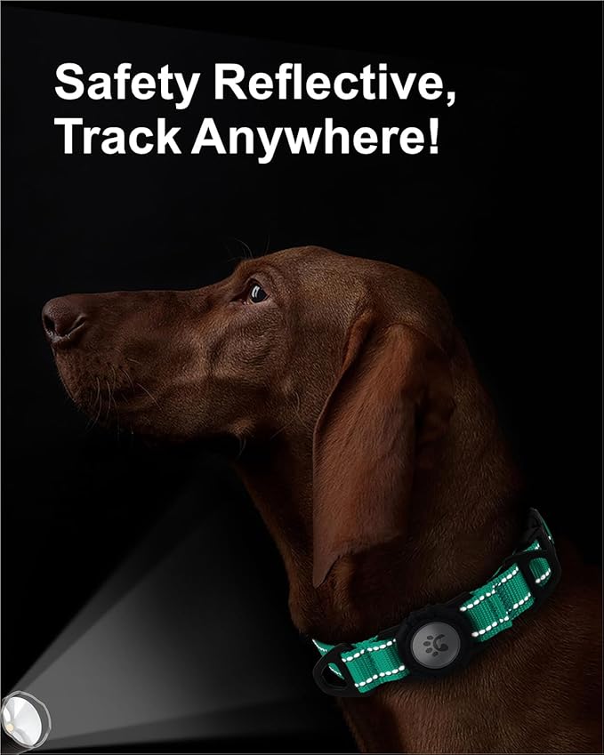 TagME Airtag Dog Collar,Waterproof Reflective Pet Collar with Airtag Holder,Soft Padded and Double D-Rings for Large Dogs,Turquoise