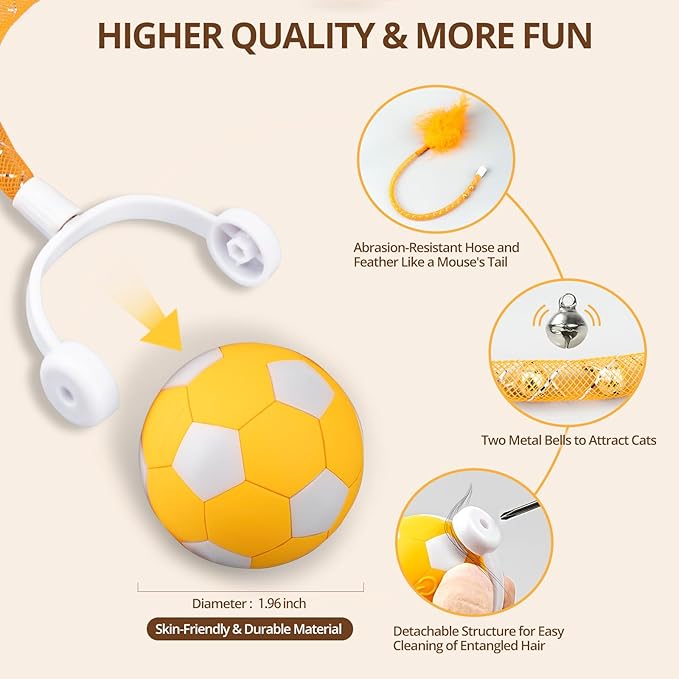 Cat Toy Ball,Interactive Cat Toy Ball with 3 Modes for Indoor Cat,The 2025 Generation Self Moving Cats Toy,Rolling Cats Toy with Feather & Bells for Bored Cats & Small dogs,Touch to Activate (Orange)