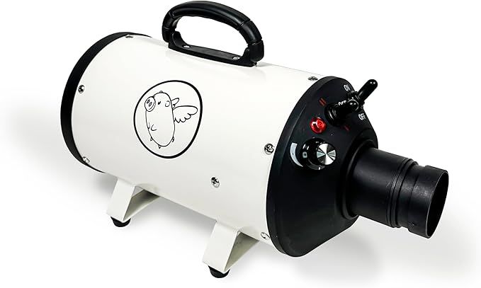 Flying Pig High Velocity Dog Pet Grooming Dryer w/Heater (Flying One, White w/Black Logo)