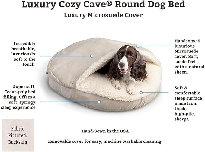 Snoozer Luxury Cozy Cave Dog Bed - Indoor Dog Bed with Cover Cave, Covered Calming Burrow for Medium & Large Sized Pets with Blanket Attached, Enclosed, Washable - XL, Camel