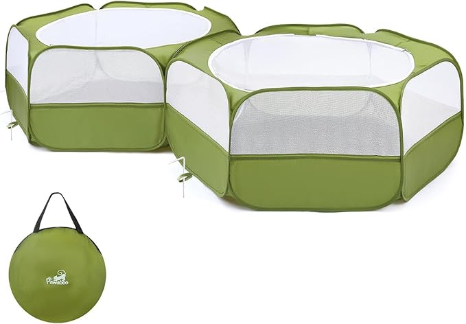 Pawaboo Extra Large 2-in-1 Small Animals Playpen, 2 Detachable Pet Cage Tent with Zipper Splicing, Portable Outdoor Yard Fence with 3 Metal Rod for Chick/Kitten/Puppy/Guinea Pig/Rabbits/Chinchillas