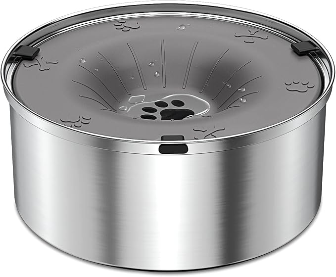 SCHITEC Dog Water Bowl No Spill 1.2L/40oz Slow Drinking Anti-Splash Stainless Steel Dog Bowl with Floating Disk, Spill Proof Pet Travel Water Dispenser for Sloppy Messy Drinkers(Gray)