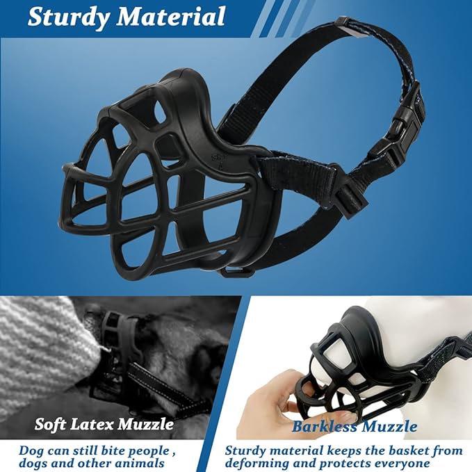 BARKLESS Dog Muzzle, Basket Muzzle Anti Biting Chewing, Sturdy Lightweight Cage Mouth Cover for Small Medium Large Sized Dogs, Allows Panting Drinking, Suitable for Grooming Trimming Training
