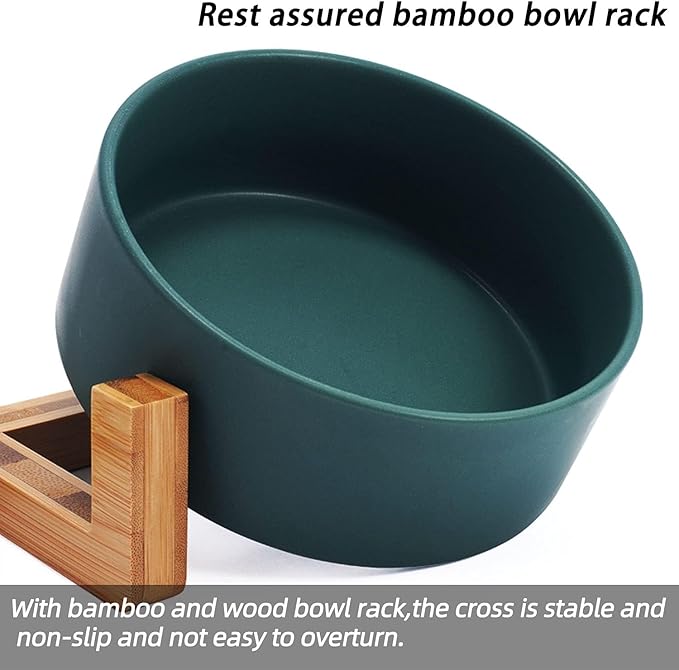 Petygooing Dog Bowls,Green Ceramic Cat Dog Bowl Set with Stand for Food and Water Feeder,Non-Slip Cute Modern Pet Dishes for Cats Small and Medium Size Dogs (28OZ/6.1 in)