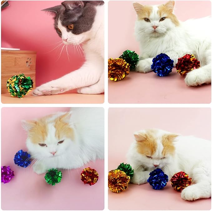 PET SHOW 20 Pcs Cat Crinkle Toy Ball 2.5inch Mylar Cat Pounce Chase Toys Colorful Paper Ball Chase Training Activity for Cats Kittens