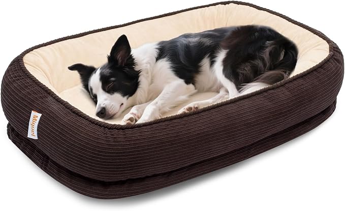 Orthopedic Dog Bed for Large Size Dog Washable Cover, Egg Crate Foam Cat Bed for Senior Cat,Oval Kennel Bed, Pet Couch Bed with Four Sided Bolster, Removable Washable Cover Non-Slip Bottom, Brown