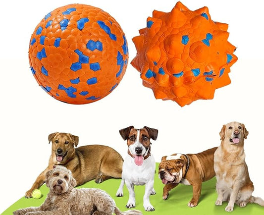 Tough Dog Toys for Aggressive Chewers & Teething Puppies, Bouncy Balls for Medium Dogs, Durable Pet Toys, Floating Dog Balls for Water Play (Orange-Blue-Set)