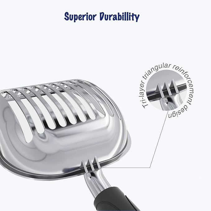 WePet Cat Litter Scoop, Aluminum Alloy Sifter, Kitty Metal Scooper, Deep Shovel, Long Handle, Poop Sifting, Kitten Pooper Lifter, Durable, Heavy Duty, for Litter Box