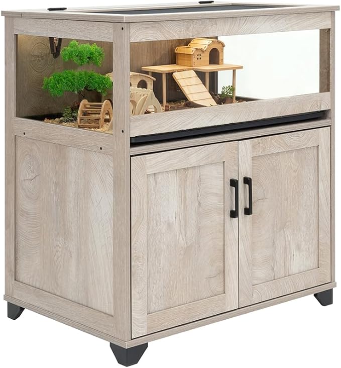 unipaws Hedgehog Cage with Storage Cabinet, Hamster Cage for Rat and Guinea Pigs, Clear Transparent PVC Visual Small Animal Cage with Tray, Hamster Enclosure, Grey