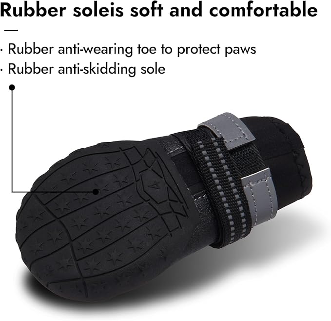 Dog Shoes for Large Dogs, Waterproof Dog Booties for Small Medium Dogs, Anti-Slip Dog Boots & Paw Protectors for Hot Pavement Winter Snow Hiking with Reflective Straps (Black, 6# (L))