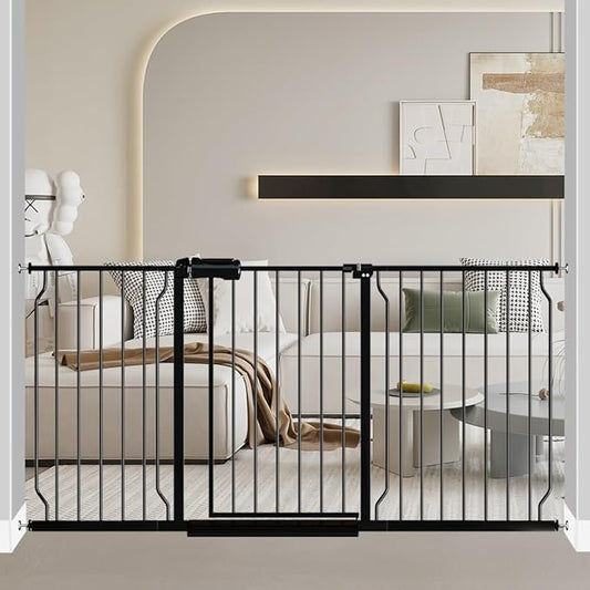 Fairy Baby Extra Wide Baby Gate Black 62-67 Inch Wide, Walk Through Pressure Mounted No Drill, Long and Large Tension Gate for Pet and Kids