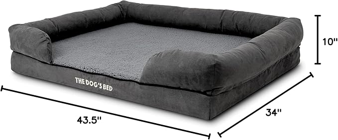The Dog’s Bed, XL Grey Plush 43.5x34,Solid Memory Foam, Pain Relief: Arthritis, Hip & Elbow Dysplasia, Post Surgery, Lameness, Supportive, Calming, Waterproof Washable Cover, Veterinary Approved