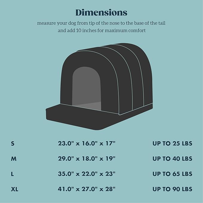 Orthopedic Dog House - Outdoor Waterproof Dog Shelter w/Porch - Indoor Pet House w/Egg-Crate Foam - Cooling - Machine Washable - Ideal for Small Breeds & Fits 24-Inch Crate - 23"x16"
