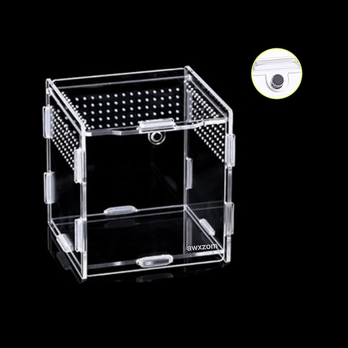 Magnetic Acrylic Case, micro habitat small Tarantula Enclosure enclosure for arboreal Tarantula Scorpion Sling Lizards Mantis Snake Gecko jumping spider snail Insect Isopods (3.5*3.5*3.7inch)