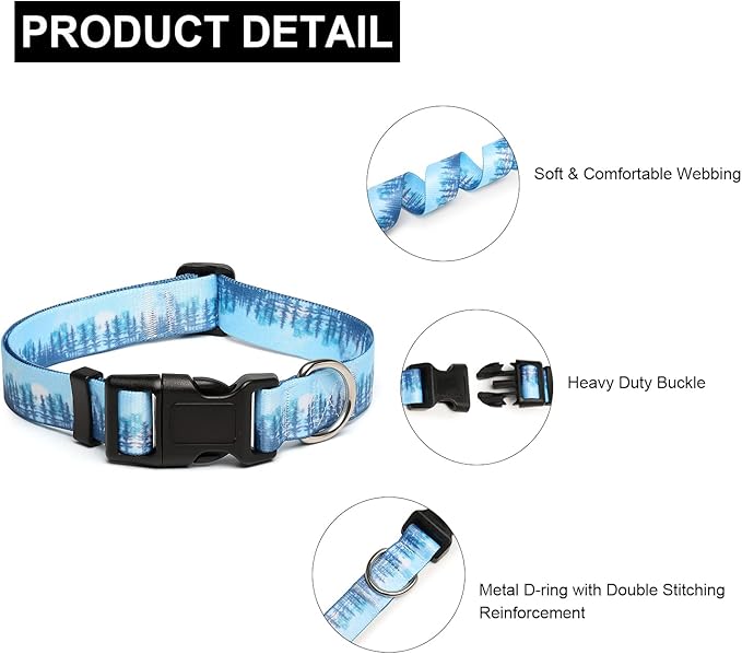 Mercano Adjustable Dog Collar - Special Design Patterns, Soft Nylon Comfortable Durable Pet Collar for Small Medium Large Dogs (L, Forest)