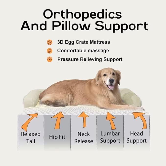 Dog Bed Medium Size Dog-Orthopedic Waterproof Bed for Dogs,Foam Couch Sofa with Washable Removable Cover & Non-Slip Bottom-Beige