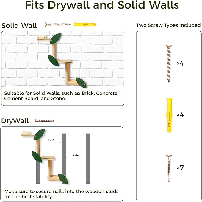 Meowoou Cat Wall Shelves Cat Scratching Post Wall Mounted Perch, 3 in 1 Cat Stairs Wall Tree Jungle Platform Supplies Suit for Cats Climb Play Scratch Nap