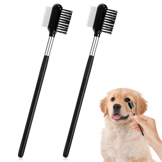Metal Grooming Comb for Dogs, 2 PCS Double-Sided Dog Grooming Comb Soft Bristles Eye Cleaning Brush Facial Brush Tear Stain Removal Tool for Dogs Puppies Cats Removing Booger Flea Gunk Crust Mucus