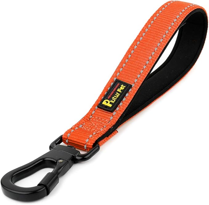 PLUTUS PET 10” Short Dog Leash, Reflective Nylon Padded Handle, Strong Traffic Leash with Carabiner Clip, Perfect for Large or Medium Dogs（10”，Orange