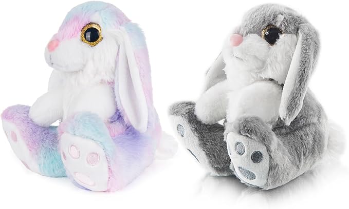 My OLi Bunny Stuffed Animal Pack of 2 Plush Rabbit 7in Stuffed Bunny with Floppy Ear Bedtime Friend Soft Toy Gifts for Girls Boys Kids, Gray & Rainbow