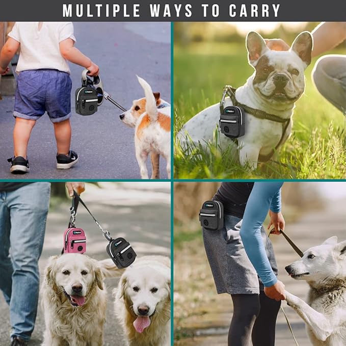 PetAmi Dog Poop Bag Holder for Leash, Dog Pet Waste Bag Dispenser For Poop With Clip, Doggy Puppy Walking Accessories Travel Camping, Dog Treat Pouch Supplies Must Have With Dog Bag Roll, Dark Gray