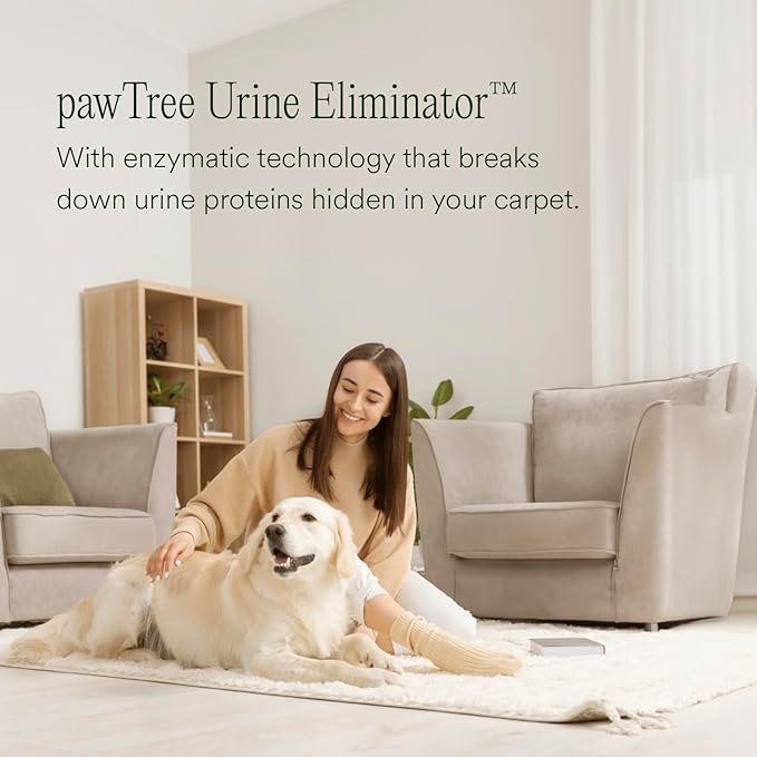 pawTree Urine Eliminator™ - Stain & Odor Remover for Cats and Dog. Enzymatic technology permanently removes old and new stains, neutralizes odors, and prevents repeat marking. Ideal for carpets.
