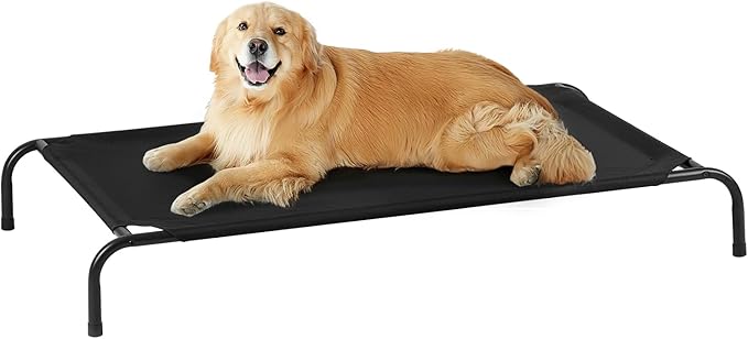 Outdoor Elevated Dog Bed, Cooling Breathable Raised Dogs Cot Beds for Large Dogs, Outside Portable Pet Hammock, Black Metal Frame, Skid-Resistant Feet, Easy Clean, Indoor Outdoor Use,51.1×31.5×7.4 in