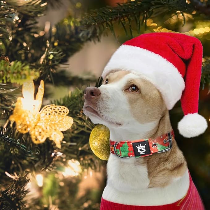 TSPRO Tactical Dog Collar 1.5 Inch Wide Thick Dog Collars with Heavy Duty Metal Buckle, Durable, Strong, Adjustable for Medium to Large Dogs (Christmas Green L)