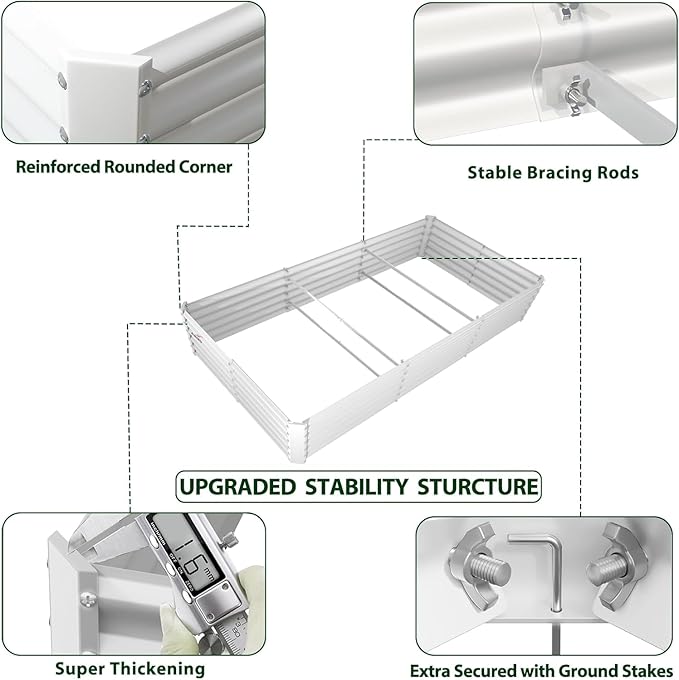 A ANLEOLIFE 8X4X1.5 ft Galvanized Raised Garden Bed, Rectangle Above Ground Modular Metal Planter Boxes Outdoor for Vegetables Flowers Herbs, Anti-Rust & Easy-Setup, Antique White
