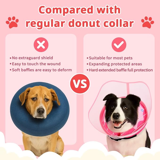 Soft Dog Cone Collar, Inflatable Donut Cones Alternative After Surgery with Anti-Lick Shield, for Large/Medium/Small Dogs to Stop Licking, Elizabethan Neck Ecollars of Shame, Comfy Pillow E Recovery