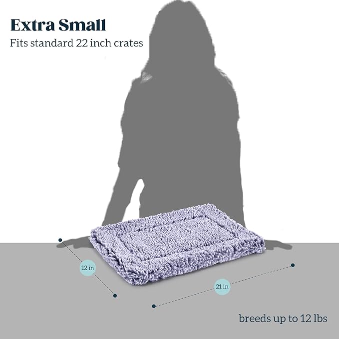 Stoutwool Indestructible Dog Bed - Fluffy Chew Proof Dog Crate Pad - Tough Kennel Pad for Aggressive Chewers - Ideal for Extra Small Breeds & Fits 22-Inch Crate - 21"x12", Jacaranda