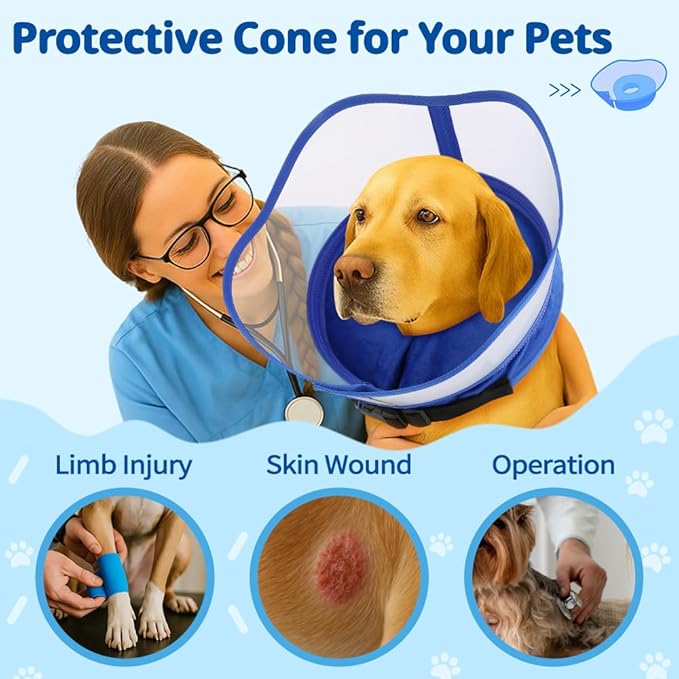 Soft Dog Cone Collar, Inflatable Donut Cones Alternative After Surgery with Anti-Lick Shield, for Large/Medium/Small Dogs to Stop Licking, Elizabethan Neck Ecollars of Shame, Comfy Pillow E Recovery