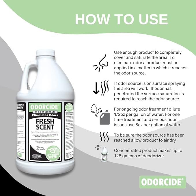 Odorcide Fresh Scent Odor Eliminator Concentrate – Odor Eliminator for Strong Odor on Carpet, Hardwood, & More – Smoke, Sweat, & Pet Odor Eliminator for Home w/Non-Enzymatic Formula, 1 Gallon