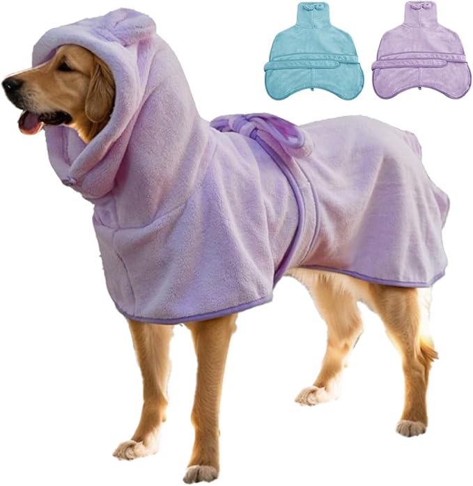 Medium to Large Size Dog Bathrobe, Quick Drying Super Absorbent Used for After Bathing, Warm Dog Towels, Adjustable Hoodies and Belts for Pet Dogs Bath Clothes Products(Purple, 4XL)