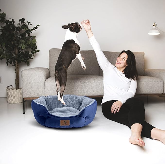 Asvin Medium Dog Bed for Medium Dogs, Large Cat Beds for Indoor Cats, Pet Bed for Puppy and Kitty, Extra Soft & Machine Washable with Anti-Slip & Water-Resistant Oxford Bottom, Blue, 25 inches