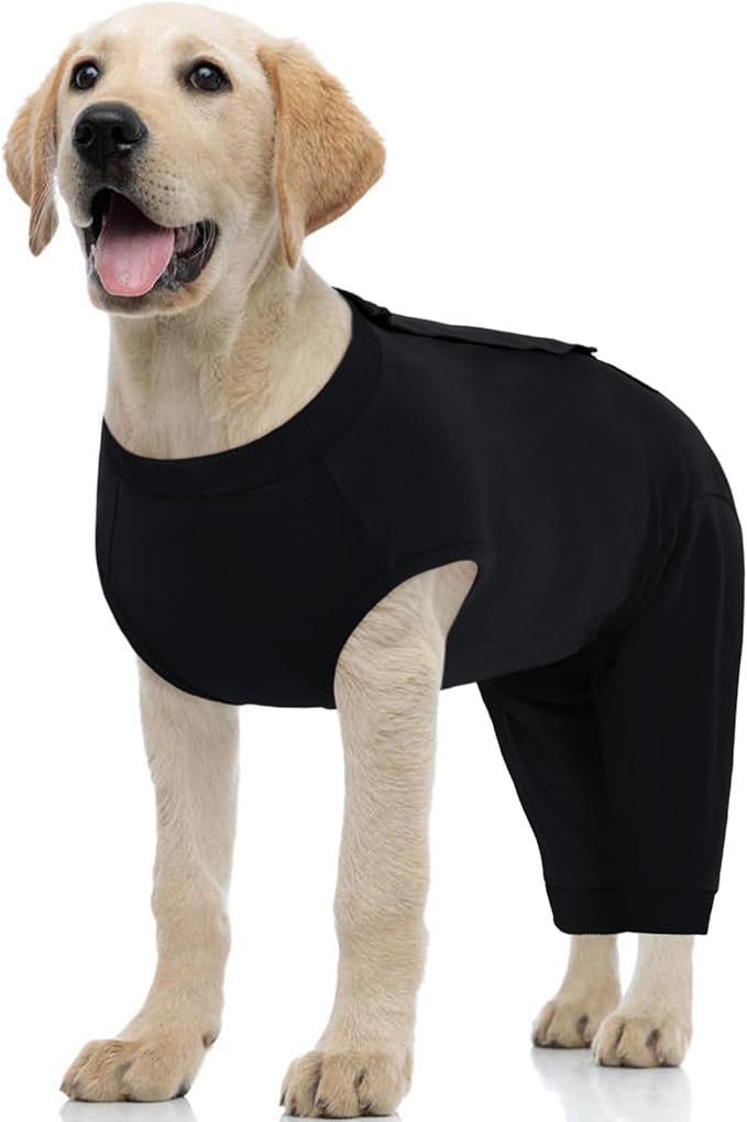 Kuoser Dog Surgery Suit Female Spay Male Neuter, Dog Leg Sleeve to Stop Licking Soft Dog Onesie for Abdominal Wound, Dog Recovery Suit Rear Leg Sleeves Pet Elbow Brace Protector, Black M