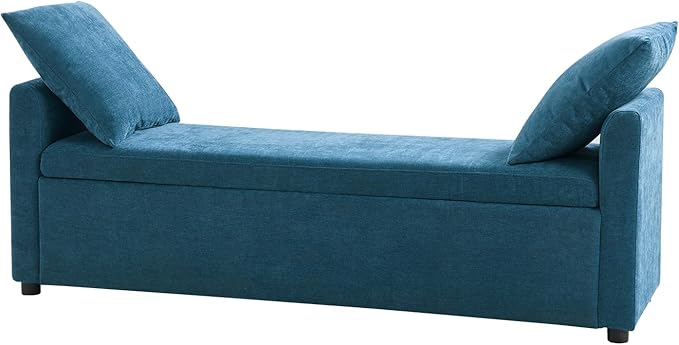 HULALA HOME Modern Storage Bench with Throw Pillows, 59.4" Extra Long Bedroom Ottoman Bench for End of Bed, Comfy Upholstered Footstool for Entryway Dining Room Living Room, Teal