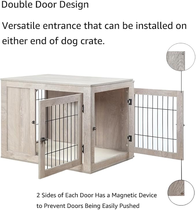 unipaws 30 Inch Furniture Style Dog Crate for Small Dogs, Indoor Puppy Kennel with Door, Decorative Wood Wire Pet House Dog Cage, Pretty Cute End Side Table Nightstand, Weathered Grey