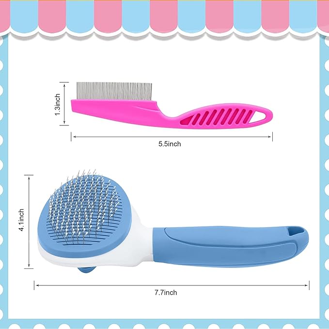 Cat Brush for Shedding and Grooming, Pet Self Cleaning Slicker Brush with Cat Hair Comb by KALAMANDA (Blue)