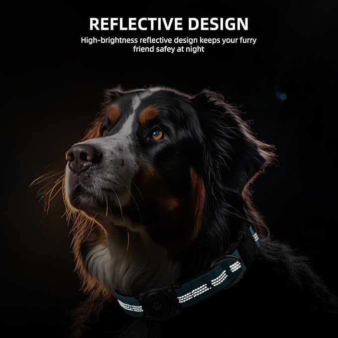 Upgraded AirTag Dog Collar, IP68 Waterproof Air Tag Dog Collar Holder, Reflective, Ultra-Durable, Comfortable Padded, Heavy Duty Dog Collars for Small Medium Large Dogs (L (14.8"-20.3"), Blue)