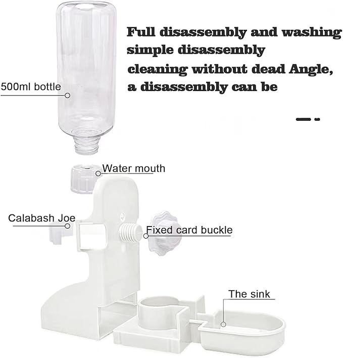 HERCOCCI Rabbit Hay Food Bin Feeder and Bunny Water Bottle Set, Hay Food Feeder Bowls Manger Rack with 500ml Hanging Water Dispenser Prevent Knock Over for Rabbit Guinea Pig Chinchilla (Large, White)