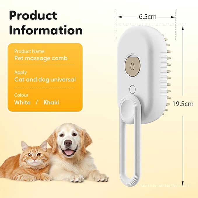 3-In-1 Rechargeable Steamy Cat Brush, Deep Cleaning & Hair Removal System with Rotating Handle, 360° Massage for Cats & Dogs (Cream)
