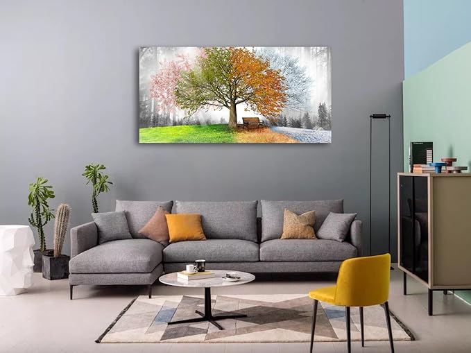 Jiuqinghua Canvas Prints Wall Art Decor Large Four Seasons Tree Picture 1 Panel Spring Summer Autumn Winter Tree Painting Artwork for Dining Room Kitchen Home Decor Stretched and Framed Ready to Hang