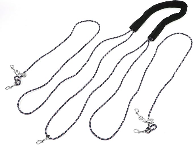 QWORK Adjustable Horse Training and Lunging Aid with Rear Fleece Cover, Navy/Red, Encourages Proper Head Carriage and Comfortable Stretching, Durable Braided Nylon Rope with Metal Clips,