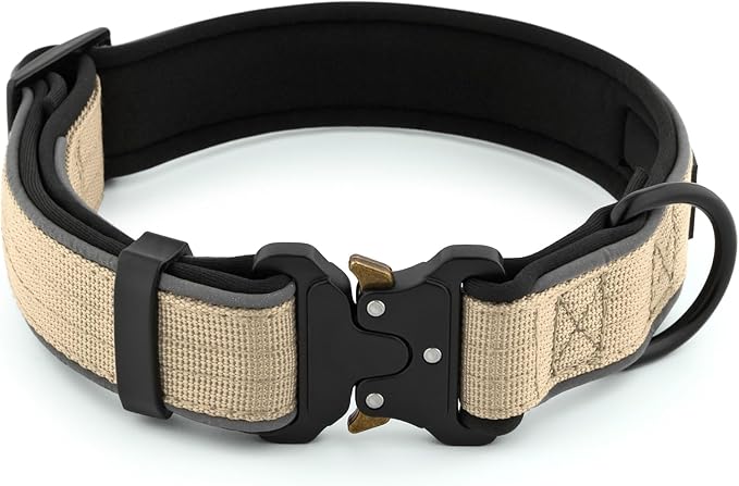 Plutus Pet Tactical Dog Collar, Reflective, Adjustable Heavy Duty Dog Collar, Soft Padded and Comfortable, for Small Medium and Large Dogs (Beige, XL)