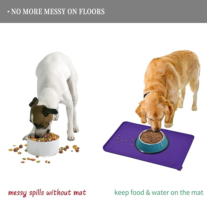 Waterproof Pet Feeding Mat with High Raised Edges, Heavier and Thicker Placemats for Cat Dog Water Bowl with BPA Free, Dogs Cats Food Mats for Messy Drinkers to Prevent Spill and Protect Floors